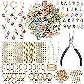 NXTOV 389Pcs Charms Lip Gloss Keychain Making Kit - DIY Craft Supplies with Resin Charms, Letter Pendants, Keychain Clips, Chains, Lobster Clasps, Jump Rings & Jewelry Pliers for Custom Accessories