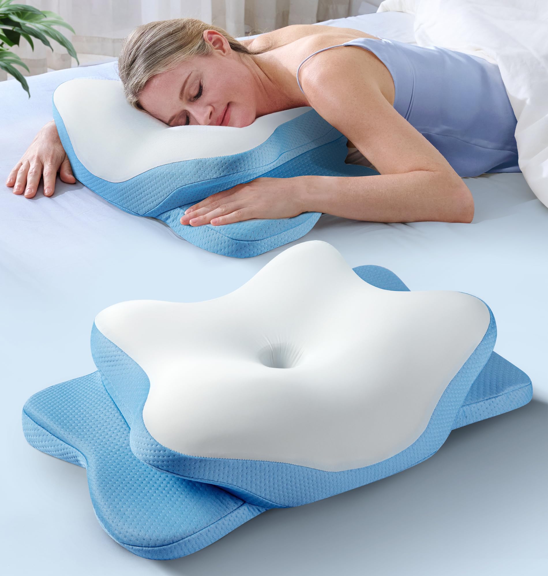 5X Pain Relief Cervical Neck Pillow for Neck Support, Ergonomic Cooling Side Sleeper Pillow for Sleeping, Odorless Contour Memory Foam Pillows, Bed Pillow for Side Back Stomach Sleeper Image