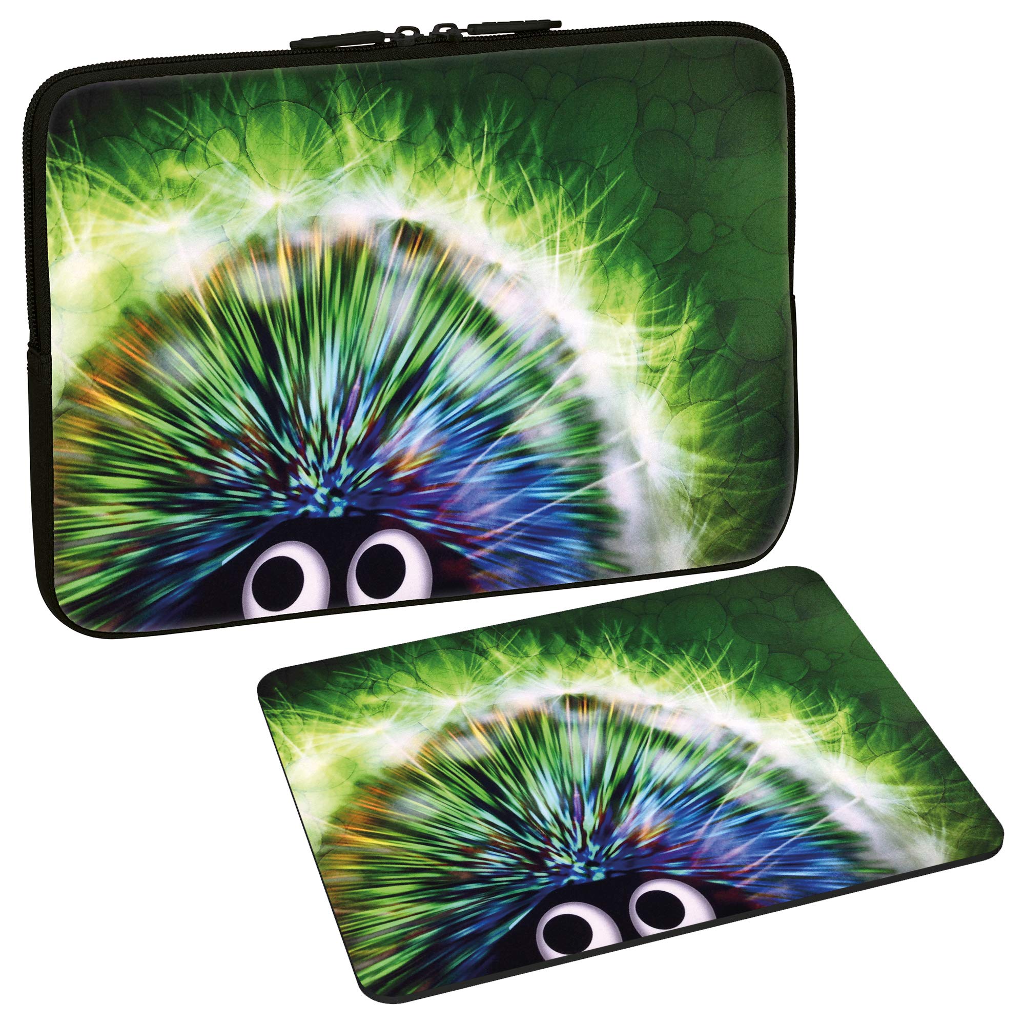 PEDEA Design Laptop Case Sleeve for up to 15.6 inch with mouse pad, Green Hedgehog
