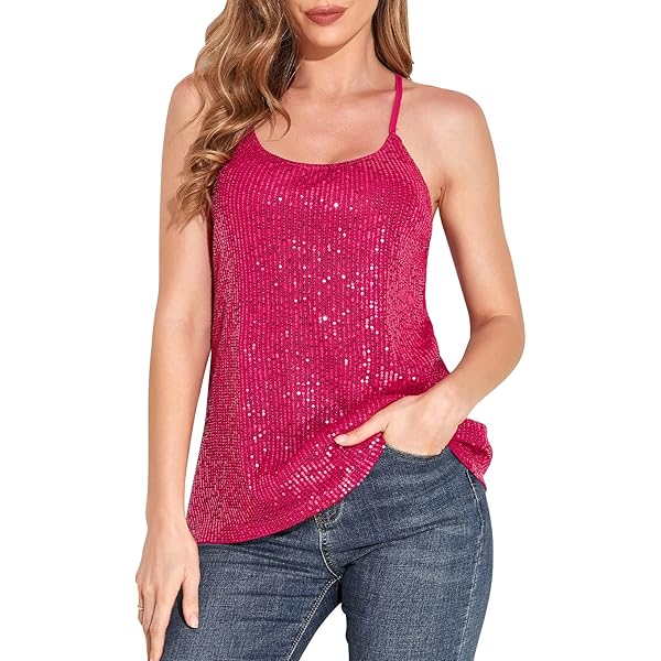 PrettyGuide Women's Sleeveless Sparkle Shimmer Camisole Vest