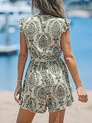 CUPSHE Women's Romper V Neck Flutter sleeves Waist