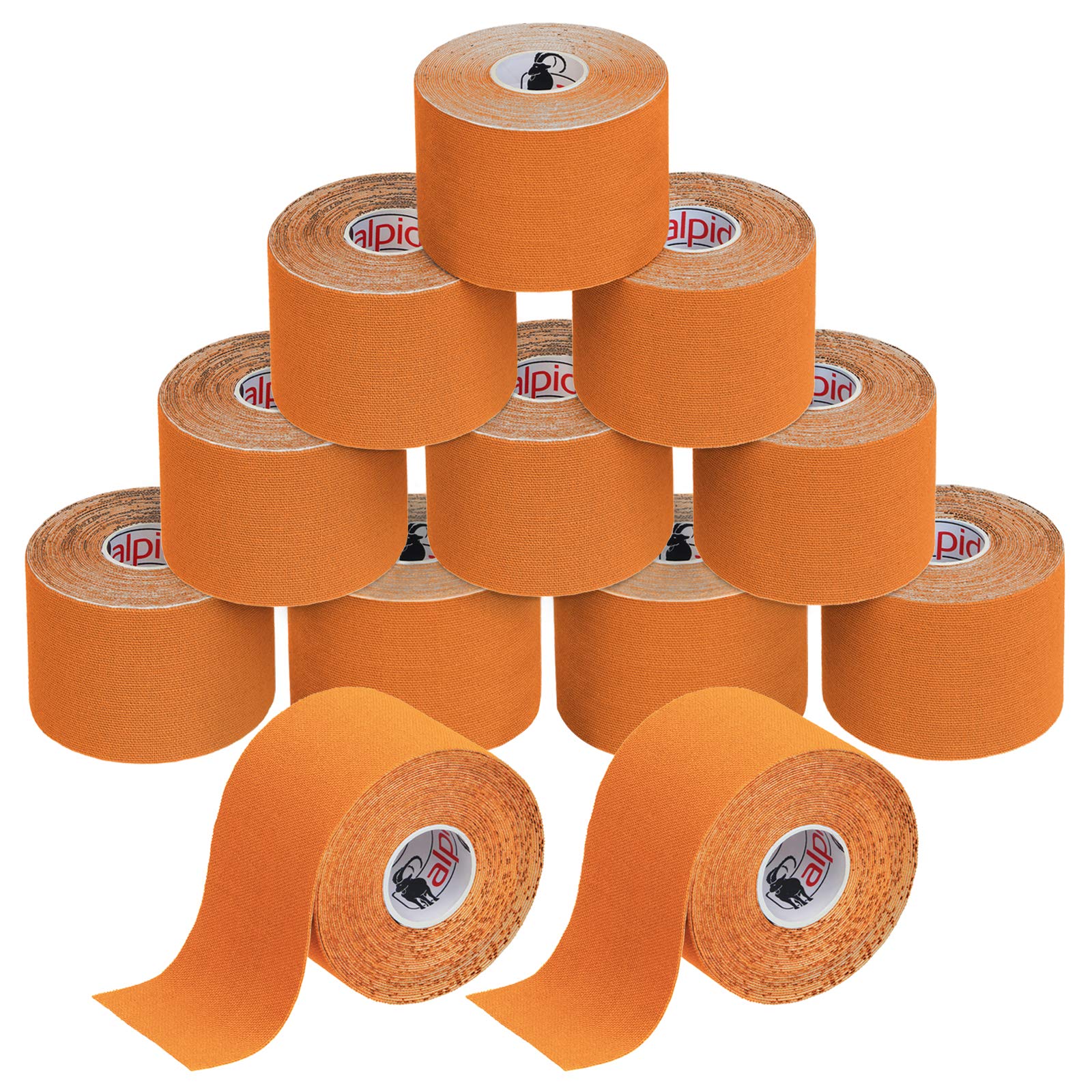 ALPIDEX Kinesiology Tape 1/3/ 6/12 Rolls Many Colors 5 m x 5 cm Application Examples E- Book Skin Friendly Muscle Support Elastic Strapping Tape, Colour:Orange, Quantity:12 Rolls