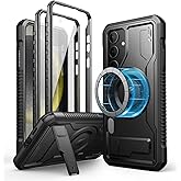 Dexnor Magnetic Case for Samsung Galaxy S24 Plus Case with Kickstand & 2 Front Frames & Built-in Screen Protector, Compatible with Magsafe, Bumper Rugged Shockproof Full-Body Protective Cover,Black