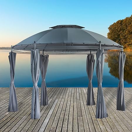 Amazon De Pavillon Gartenpavillon Partypavillon 3 5 Meter Rund Aus Pulverbeschichtetem Metall Mit Wasserdichtem Dach
