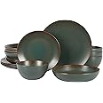 Bloomhouse - Oprah's Favorite Things - Palermo Sun Double Bowl Stoneware Reactive Glaze Plates and Bowls Dinnerware Set - Agave Blue, Service for Four (16pcs)