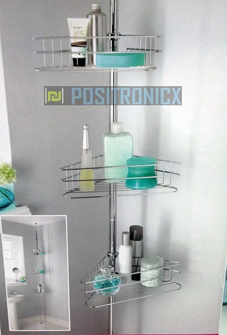 3 Shelf Tension Rod Bathroom Corner Shelf Storage Unit Amazon Co