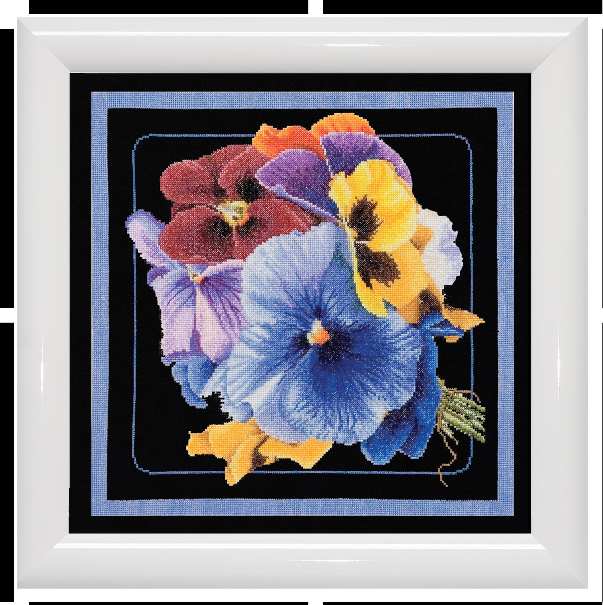 Thea Gouverneur - Pansies Counted Cross Stitch Kit - Aida Black 18 Count. 34 x 34 cm - Adult Craft Kits - Embroidery Kit for Adults - 435.05