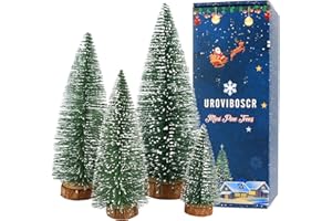 UROVIBOSCR Green Bottle Brush Trees Christmas, 4 Pcs Mini Christmas Tree, Miniature Christmas Tree 9.9/7.9/5.9/3.9 Inch, Small Christmas Tree with Snowflakes, Christmas Decorations Indoor