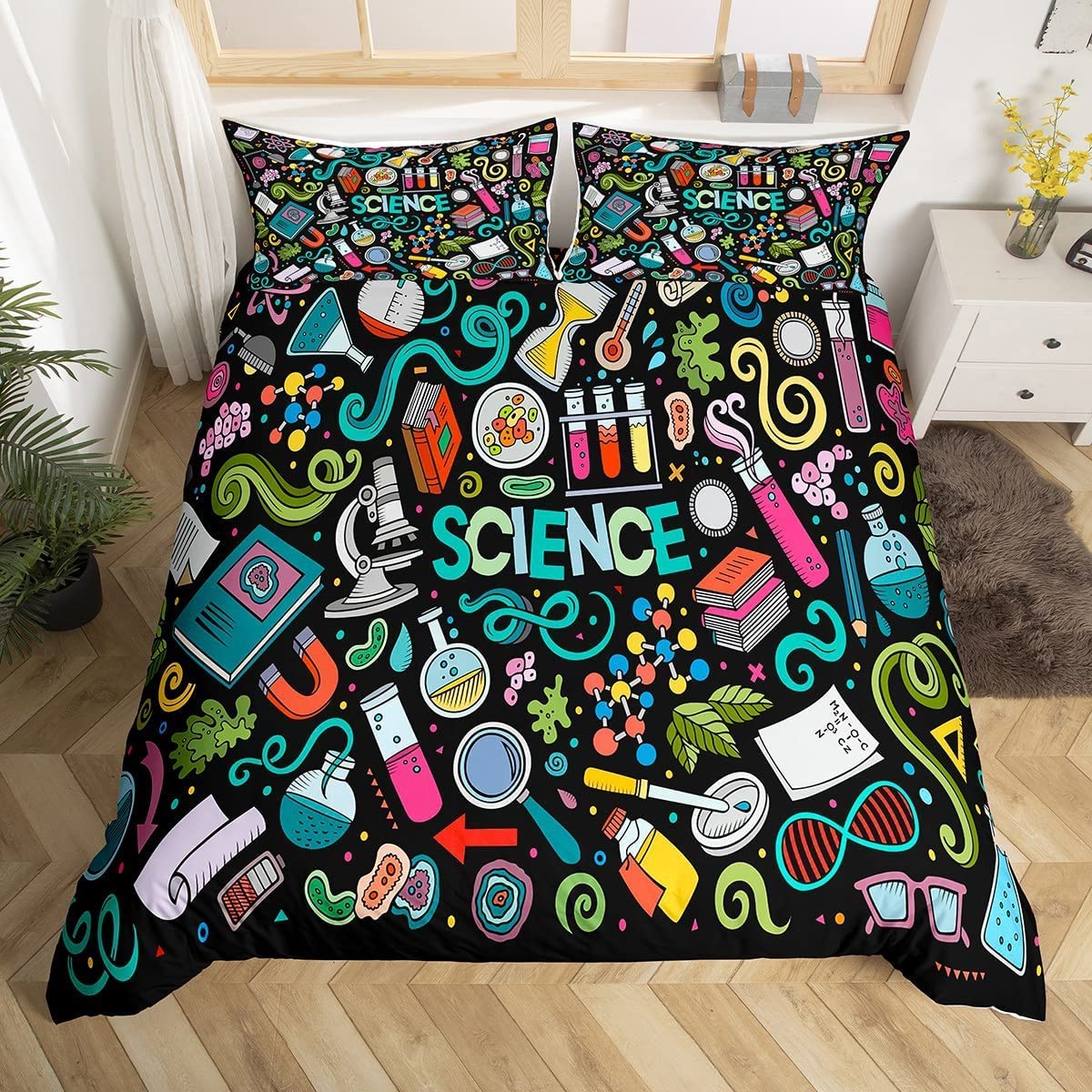 Kids Graffiti Pattern Duvet Cover For Boys Girls Hip Hop Style Comforter Cover Science Theme Bedding Set Colorful Bedspread Cover Ultra Soft Room Decor Double Bedclothes Zipper — image 1