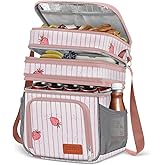 ZRSUN Insulated Lunch Bag for Women Men, Reusable 3 Layers Lunch Box Women, Expandable Reusable Water-resistant Lunch Box for Work Travel Office Picnic Hiking (Pink)