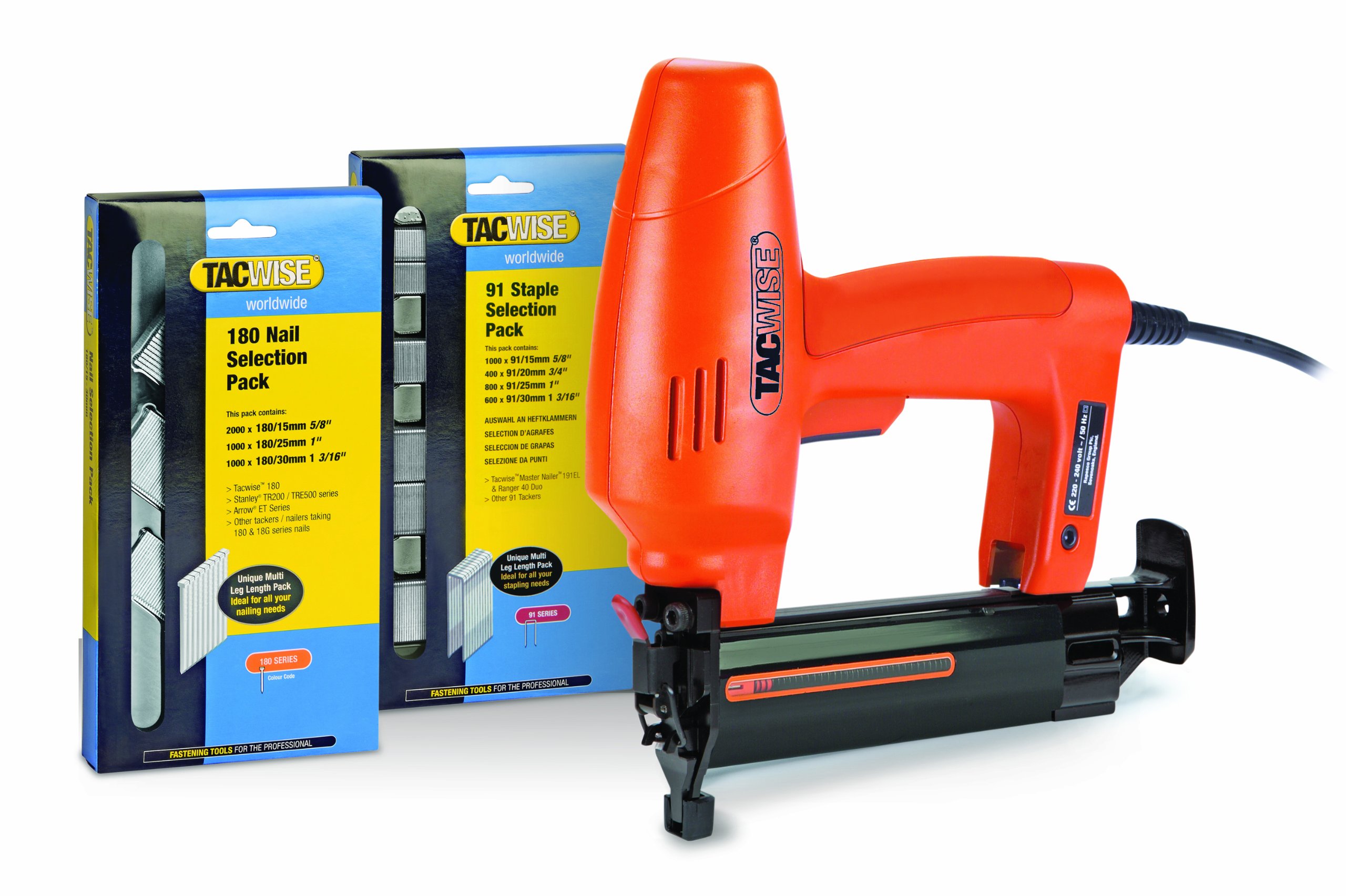 Tacwise 191ELS Nail / Staple Gun with 180 Nail Selection Pack & 91