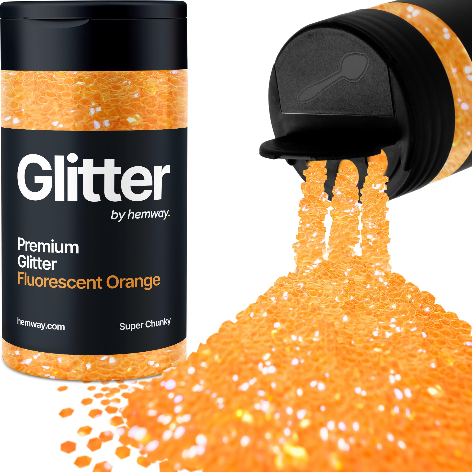 Fluorescent Orange Glitter Shaker, 130g Super Chunky Glitter, Crafts 1/8" Metallic Flake Orange Sequins, Resin & Epoxy Crafts, Decorating, Halloween, Christmas Nail, Face, Hemway — image 1