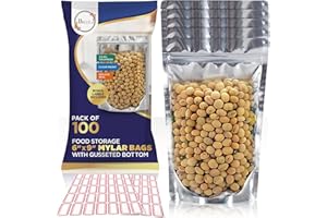 BELLE KR® 6x9 Mylar Bags Stand Up - Pack Of 100-7.5mil Thick - Clear Mylar Bags with See Through Window for Freeze Drying Food - Bonus Labels Included