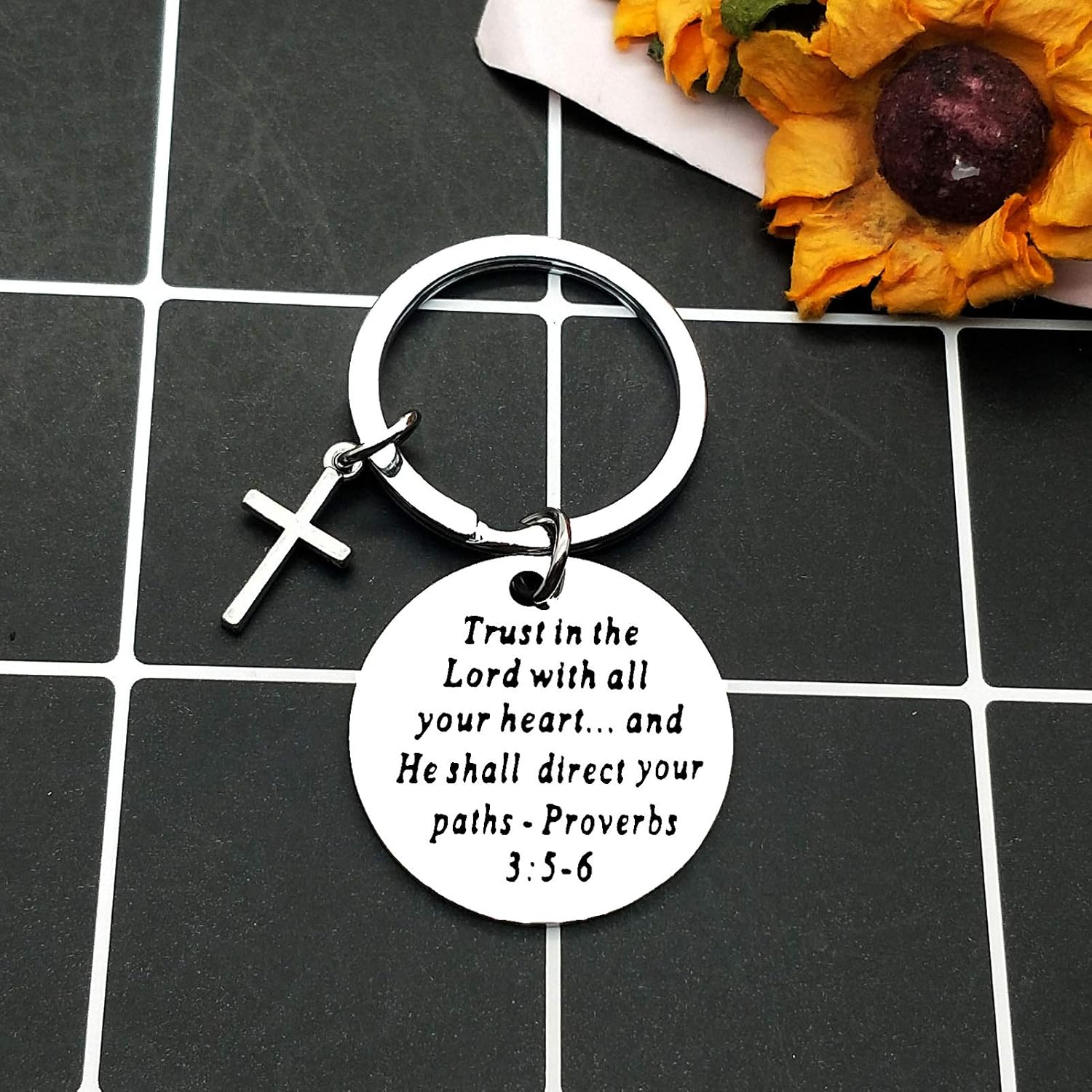 Christian Keyring Bible Verse Keychain Religious Keyring Trust in The Lord with All Your Heart...and He Shall Direct Your Paths Faith Keychain Christian Gift Thanksgiving Christmas Easter Prayer Gift - Image 3
