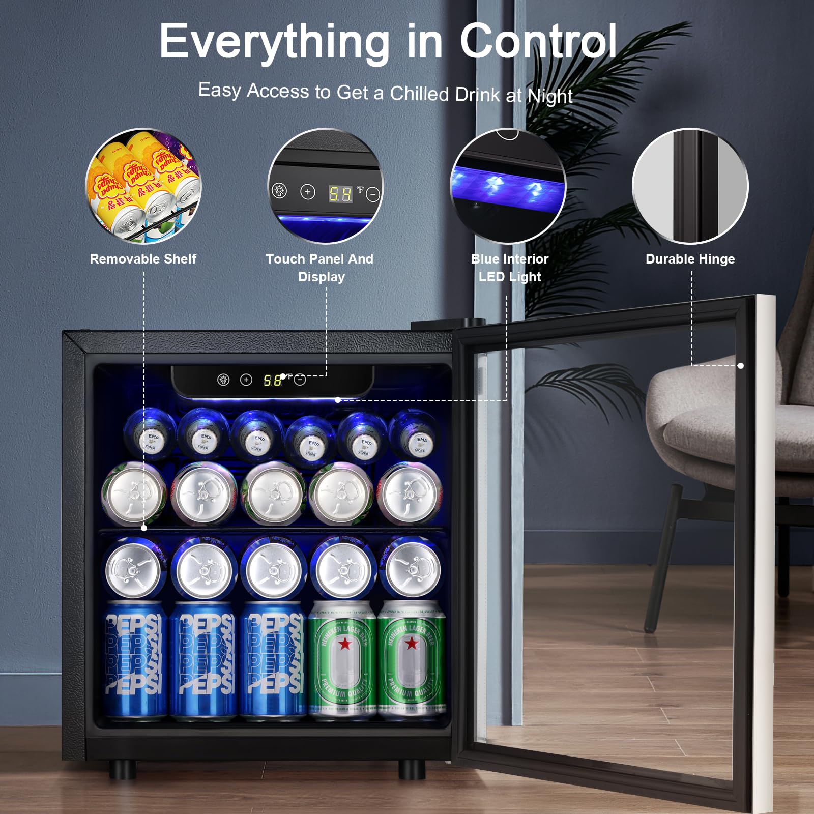 Arctic Star Refrigerador de bebidas para 48 latas, enfriador de vino para 12 botellas con puerta de vidrio de acero inoxidable, pantalla digital de temperatura, control electrónico de temperatura, plateado