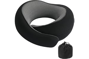 Badink®Snail Neck Pillow Memory Foam with MagicStrap – Adjustable Ergonomic Travel Pillow for Office/Airplane/Car, Washable Cover, Portable Cervical Support （Black）