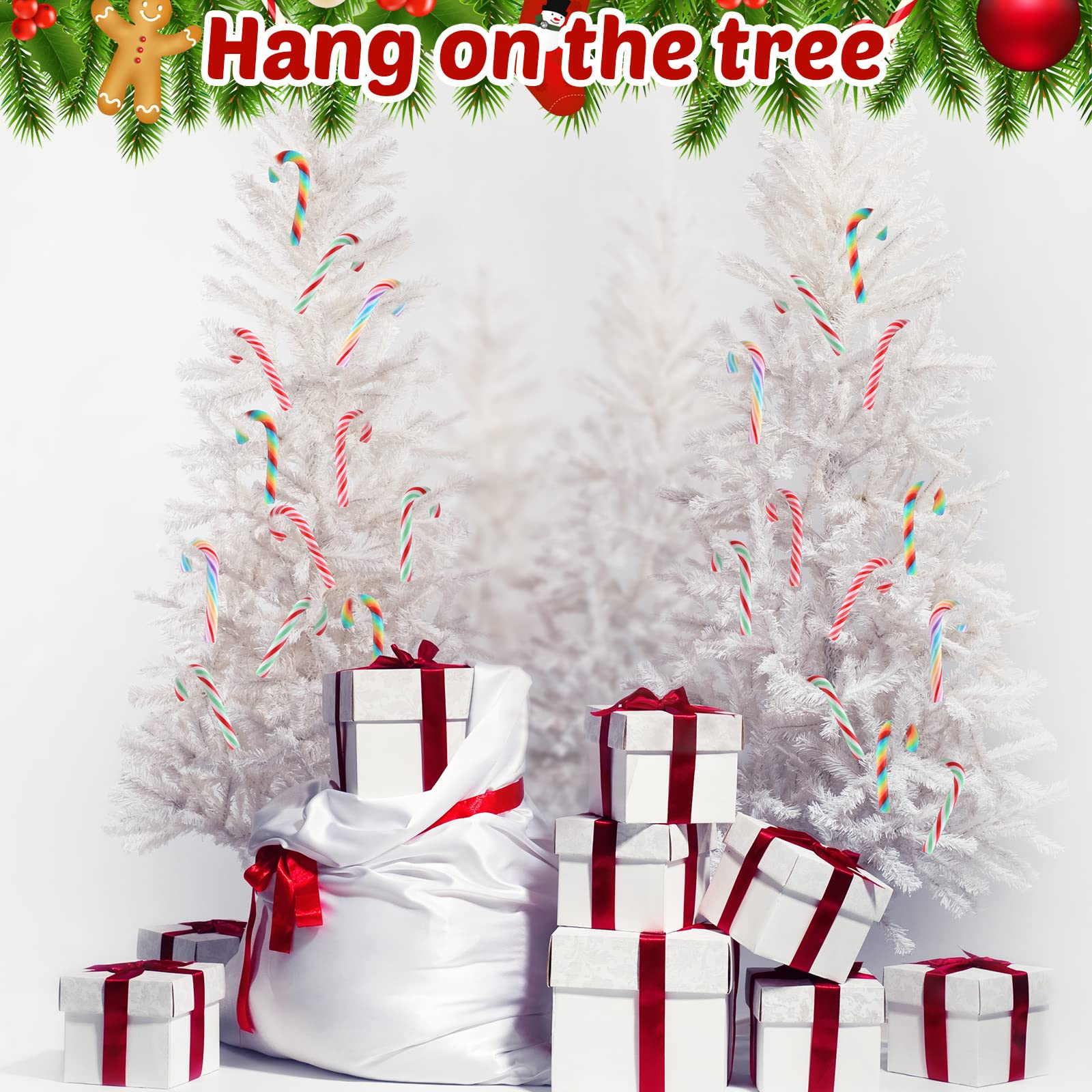 Giegxin 60 Pcs Christmas Candy for Crafts Plastic Fake Candy Decor Rainbow Peppermint Ornaments for Tree Hanging DIY Xmas Decor Party Decoration Craft(Small,Cane)
