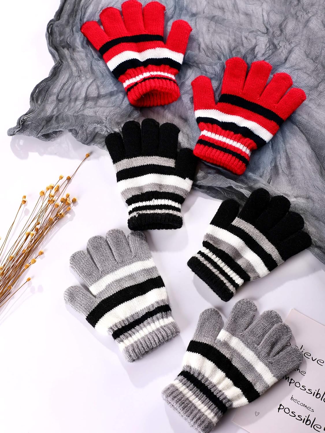 6 Pairs Kids Gloves Winter Warm Gloves Stretch Knit Mittens Children Protective Gloves (Black, Red, Gray): Clothing