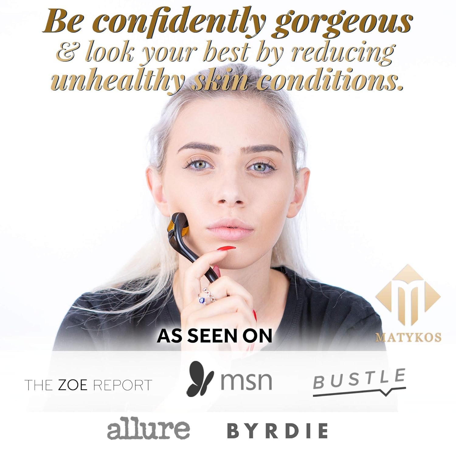 Derma Roller for Face and Body by Matykos - Cosmetic Non-Invasive Micro Needle Tool with 540 Titanium Micro Needles for Beard Growth 0.25mm | BONUS Gift Box, Brochure, 10 Sponges, Storage Case: Beauty