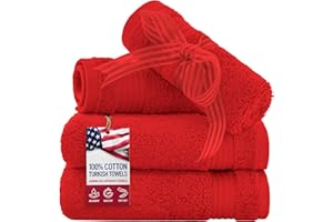 American Veteran Towel, 100% Cotton Turkish Washcloths for Bathroom Essentials 4 Pack, Soft Absorbent Wash Cloths Quick Drying Small Towels Washrags, Red