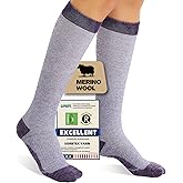 Iambamboo Merino Wool Compression Socks for Women Men, 15-20 mmHg Knee High Socks for Flying, Travel, Running