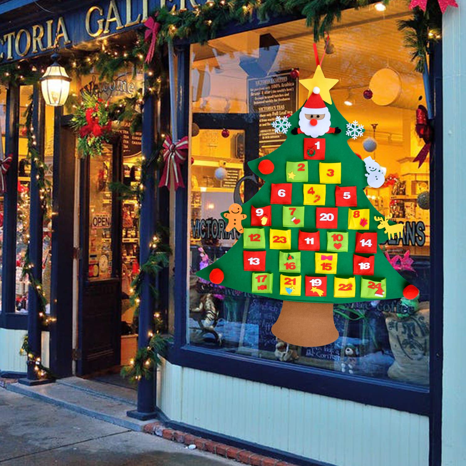 Coxeer Felt Christmas Tree Advent Calendar Pocket Count Down Calendar DIY Xmas Wall Hanging Tree Calendars with 10 PCS Ornaments Gift for Kids Christmas Decorations