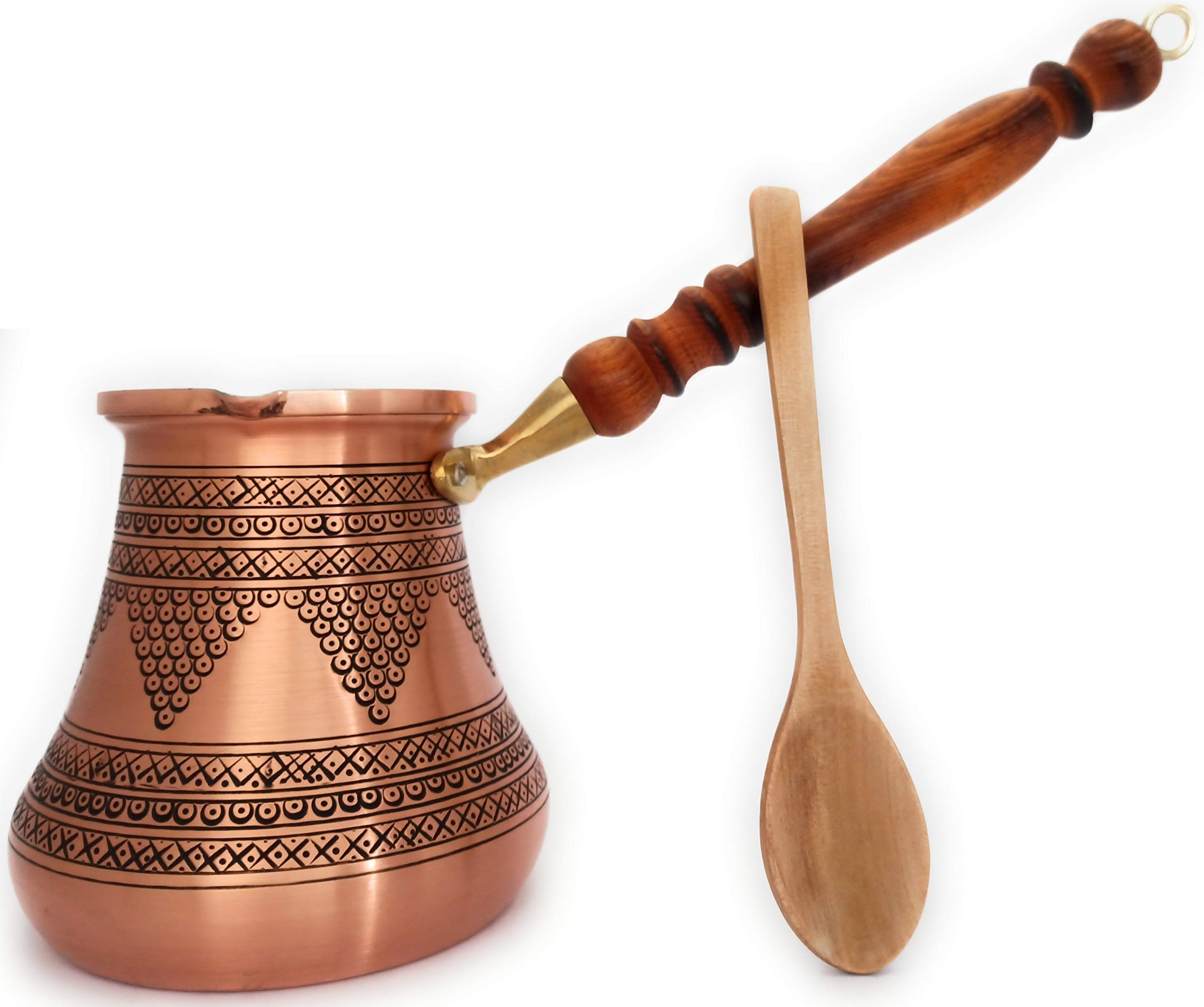DEDE Copper-2020-PCZ Series (XXLarge-28fl.oz)-Thickest Solid Copper Stamped and Hammered Turkish Greek Arabic Coffee Pot with Wooden Handle, Stovetop Coffee Maker Cezve Jezve Jazva Ibrik Briki (Matte)