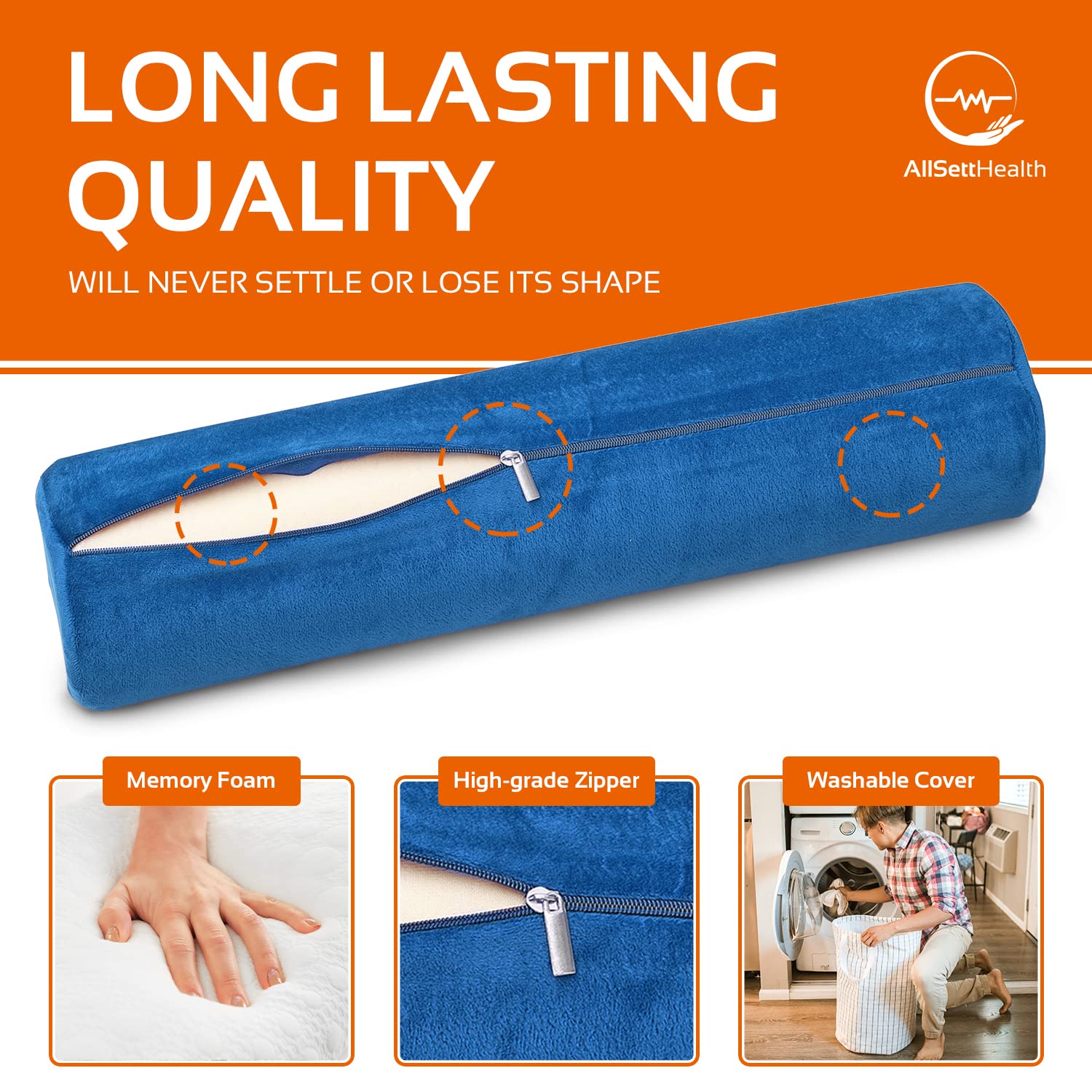 Round Cervical Roll Cylinder Bolster Pillow, Memory Foam Removable