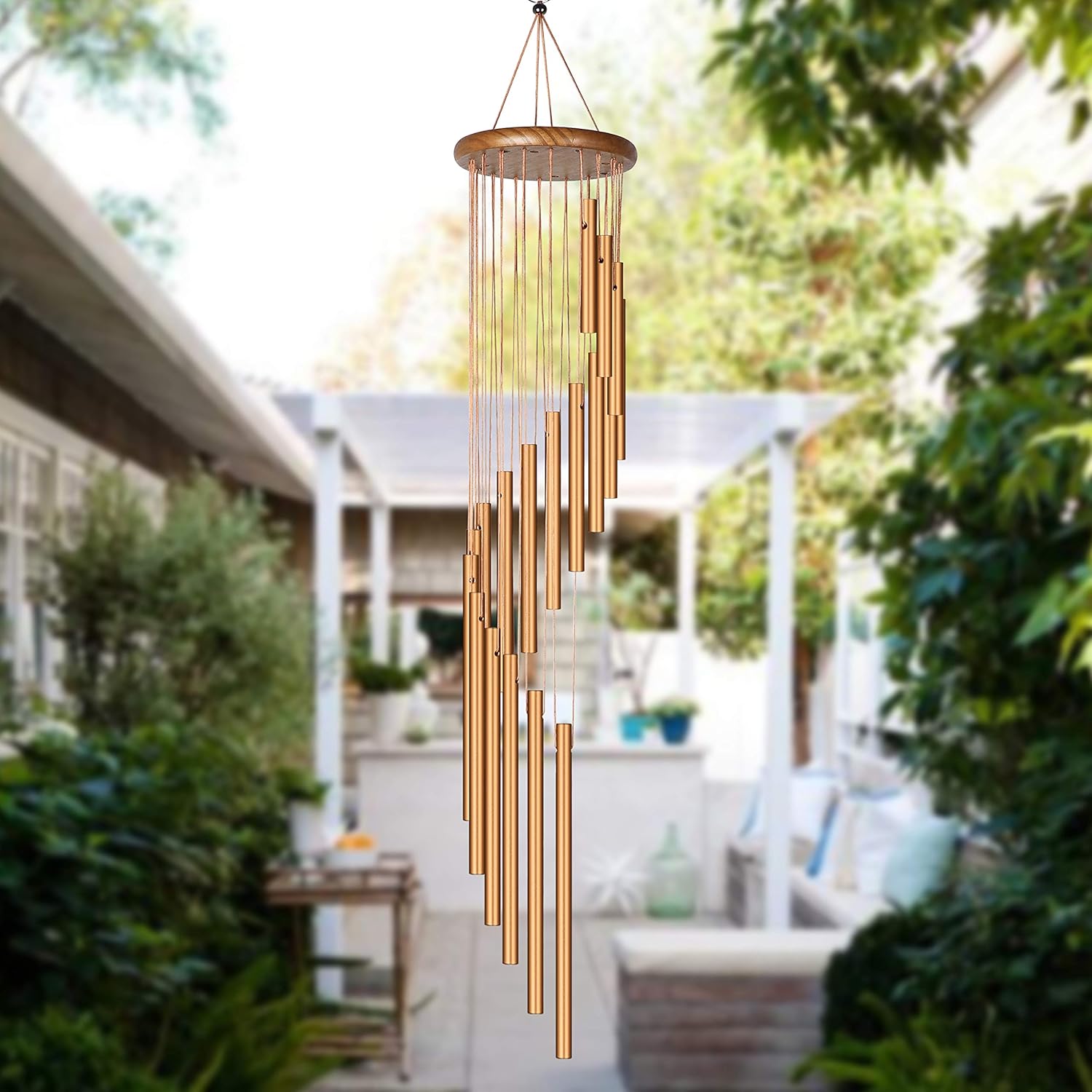 Topspeeder Wind Chime Outdoor Metal Wind Chimes Solid Wood and 18 Scrub Aluminum Alloy Gold Tubes Wind Chime 36’’ Large Garden Wind Chime for Party, Garden, Decor, Gift etc : Garden & Outdoor