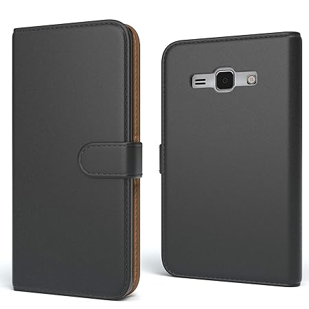 EAZY CASE Tasche für Samsung Galaxy J1 (2015) Schutzhülle mit Standfunktion Klapphülle im Bookstyle, Handytasche Handyhülle F