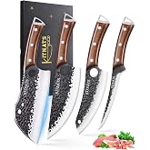 KITNATS 4PCS Butcher Knife Set, Hand Forged Full Tang BBQ Knives | Includes butcher knife, chef knife, BBQ prep knife and bon