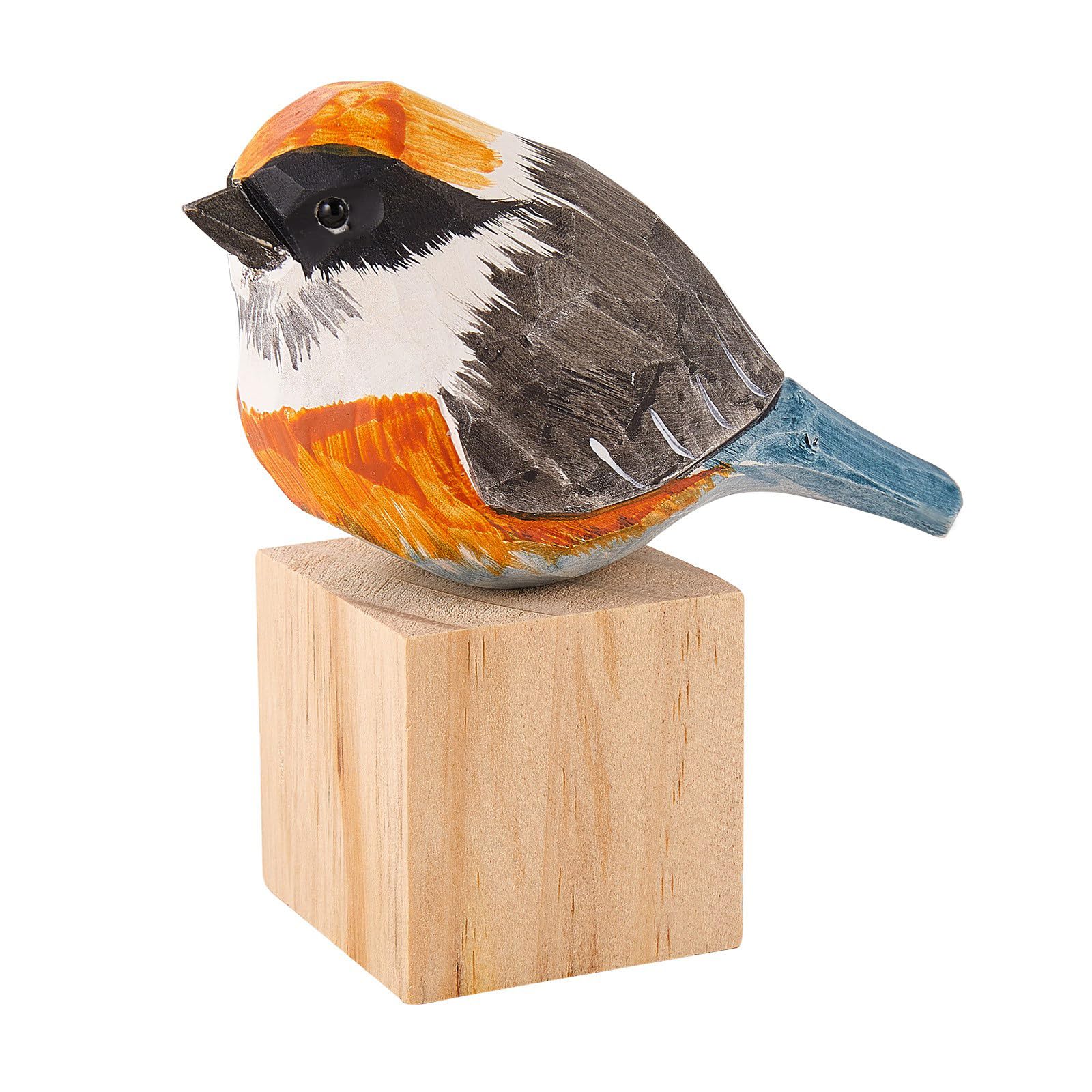 WEWAYSMILE Hand Carved Wooden Bird Figurine, Small Cute Animal Ornament for Home Office Desktop Decoration (Red Tit)