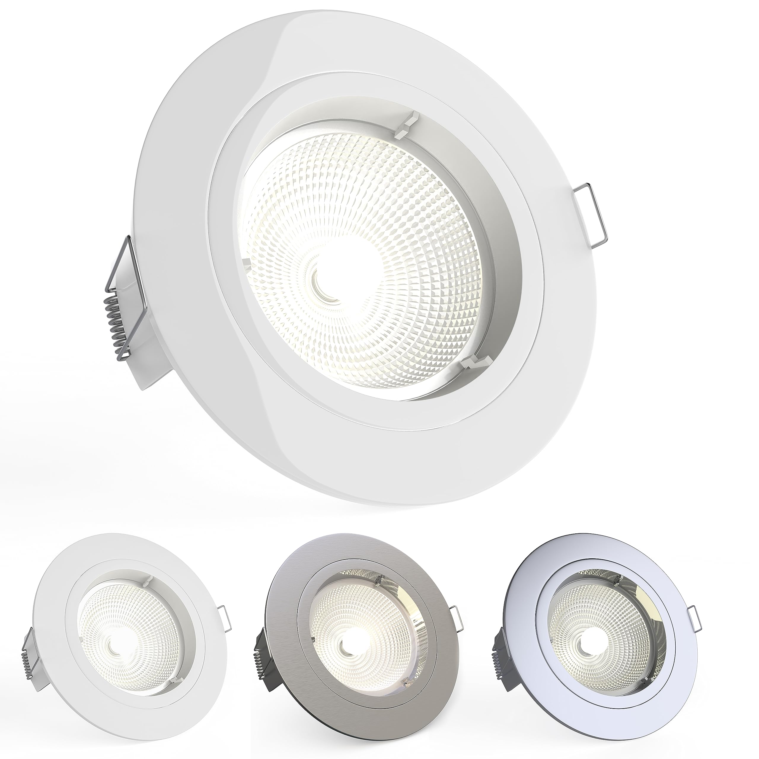 National Lighting Recessed Lighting - Mains Powered LED Spot Lights Downlights for Ceiling - IP20 Rated GU10 Fitting for Halogen or LED - Gloss White Finish, Fixed Version