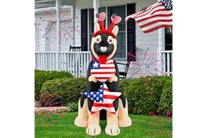 Glimin Memorial Day Decorations Fourth of July Inflatables Outdoor Decorations with Built-in LEDs 5 ft Patriotic German Shepherd 4th of July Blow up Inflatable Dog for Yard Lawn Labor Day Holiday
