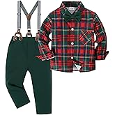Christmas Toddler Outfits Boys Suit Bow Tie Long Sleeve Plaid Shirt Suspender Long Pants Formal Gentleman Kids Clothes