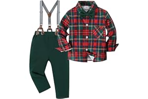 ZOEREA Toddler Baby Boy Suit Clothes Gentleman Wedding Outfits Long Sleeve Dress Shirt + Suspender Pants + Bowtie 1-5T