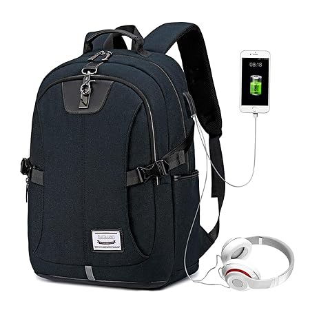 UBaymax Anti-diebstahl Laptop Rucksack mit USB Ladeanschluss, 15,6 Zoll Wasserdicht Canvas Schulrucksack Daypack, Unisex Busi