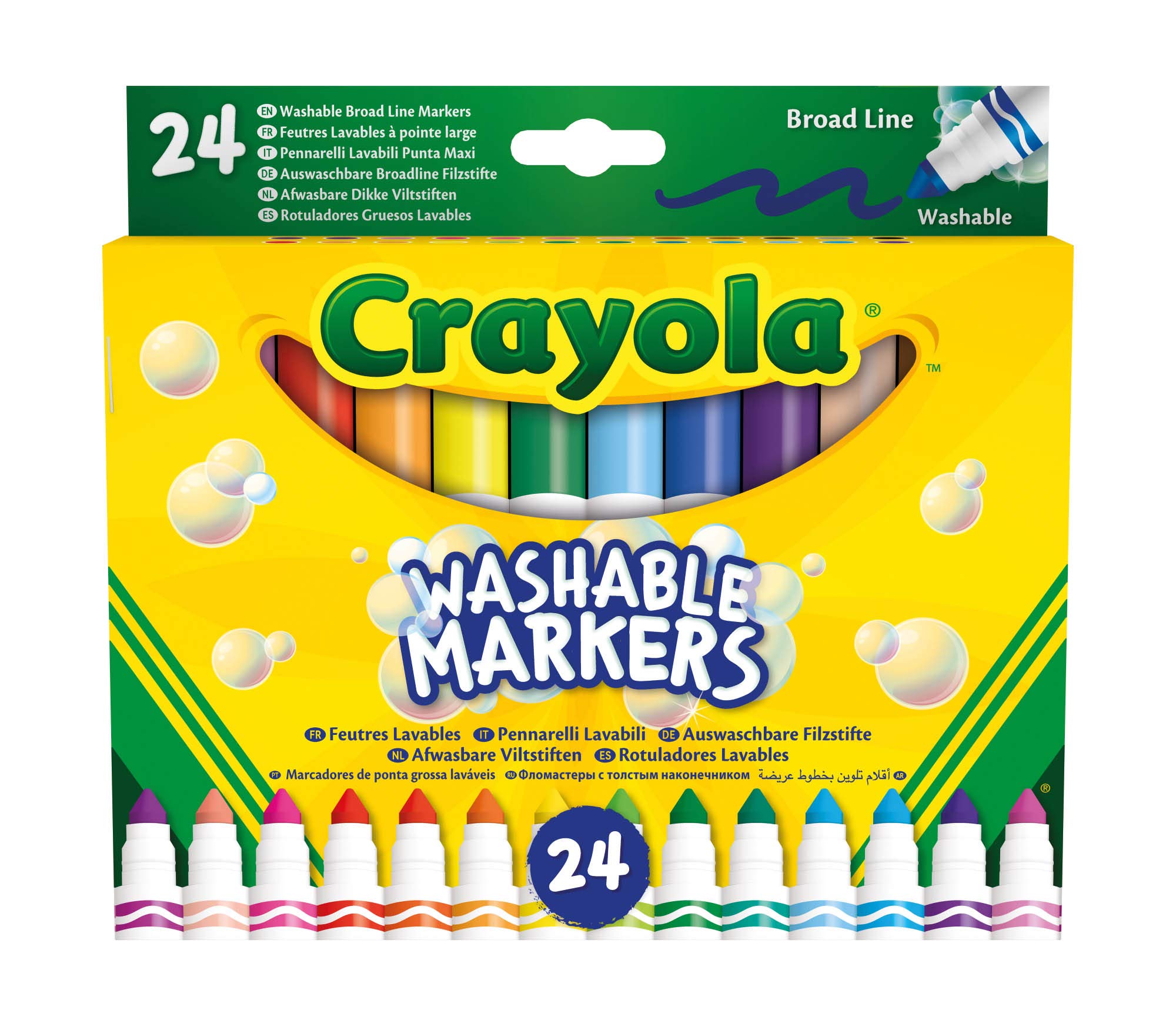 CRAYOLA 24 Washable Fine Tip Assorted School Leisure Marker Pens, Coloured Maxi tip /