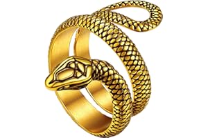 RICHSTEEL Stainless Steel/18K Gold Plated/Black Snake Ring for Men Women Size 7-12 Serpent Reptile Rings Punk Gothic Jewelry(with Gift Box)