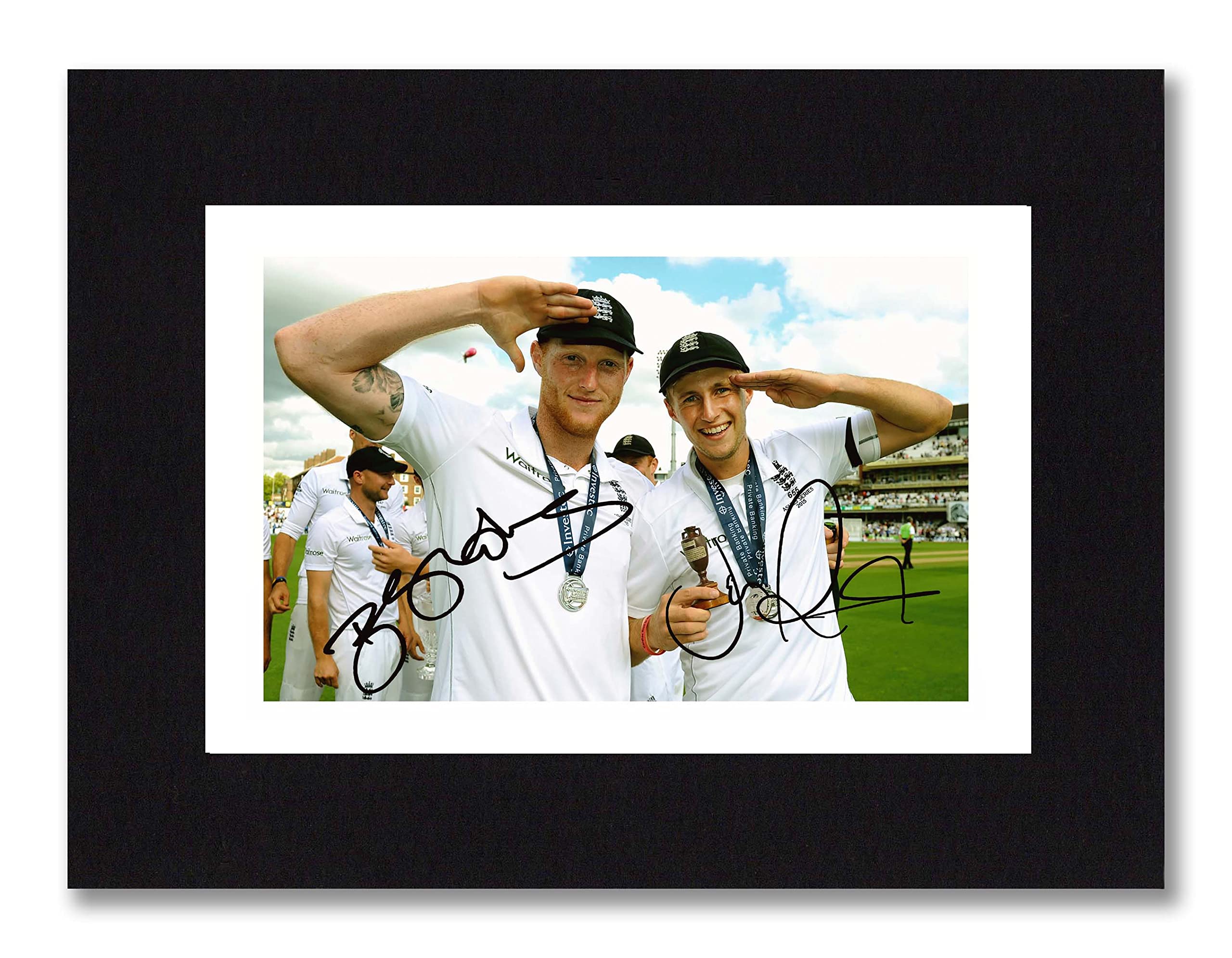 JOE ROOT & BEN STOKES Signed 8x6 Inch Mounted Photo Print Pre Printed Signature ENGLAND Ashes Cricket Autographed Gift, Ready To Be Framed, Full Colour