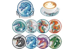 DEMONWER 8 Pieces Dragon Diamond Coasters Kits with Holder DIY 3D Dragon Diamond Art Coaster Non Slip Coaster for Adults Diamond Kits Supplies for Christmas Gift