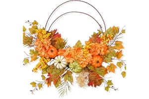 ARTFLOWER Fall Wreath - Fall Decor Fall Wreaths for Front Door Outside, 20'' Autumn Wreath with Pumpkin Flowers Berry Maple Leaves for Home Window Table Wall Thanksgiving Farmhouse Decorations