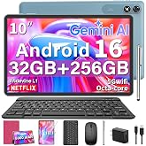 Android 16 Tablet with Keyboard - 10 Inch Tablet, 32GB+256GB+2TB Expand | Electronics AI Tablet with Otca-Core, 8000mAh, GMS, GPS, 2-in-1 Tablet PC with Case, Mouse, Stylus, for Study, Work (Pink）