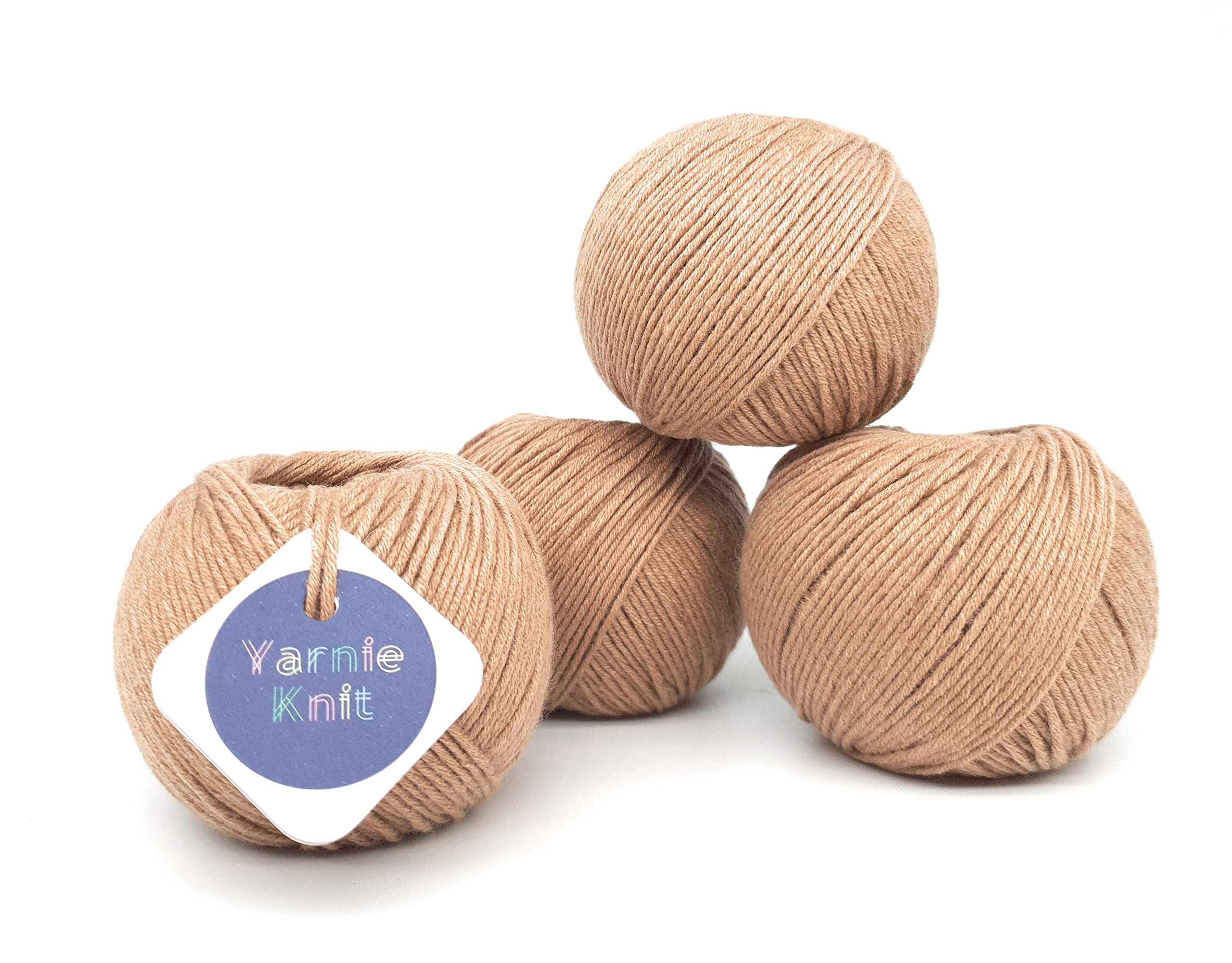 Yarnie Knit Utopi DK 55% Extra Fine Merino Wool 45% Cotton DK Yarn, 50g 99m (109 Yards) per Ball, 4-Pack (Malt Brown), Suitable for Any Crochet and Knitting Project.