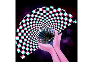 Lysa UV Glow Rave Hand Fan Foldable for Women/Men/Drag Queen - Large Clack Festival Folding Hand Fan - for EDM, Music Festival Party, Event, Dance, Disco (Trippy Checkered-UV)