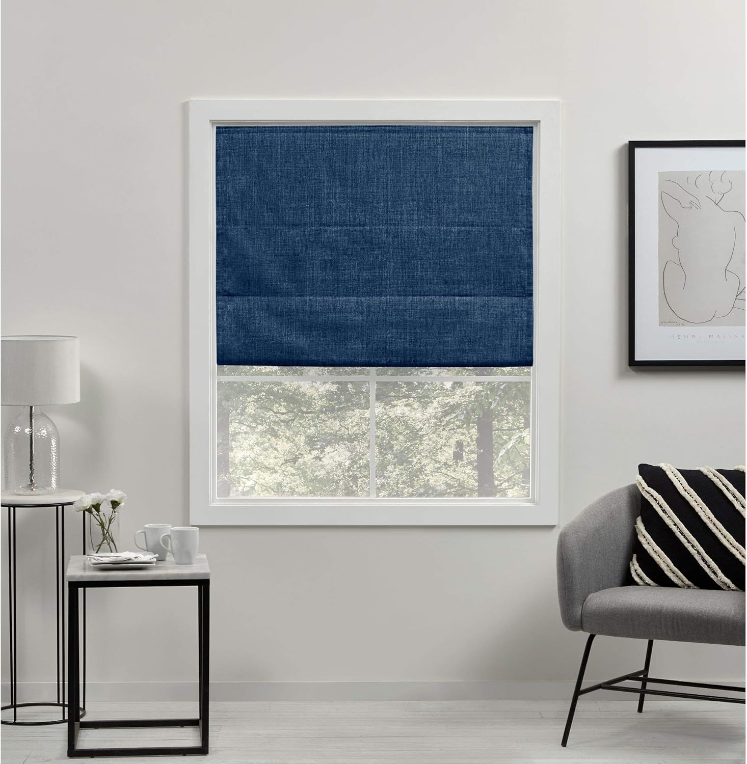 Exclusive Home Curtains Acadia Total Blackout Roman Shade, 31x64, Chambray Blue