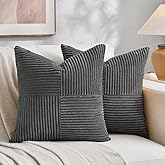 Fancy Homi 2 Packs Dark Gray Decorative Throw Pillow Covers 18x18 Inch for Living Room Couch Sofa, Rustic Farmhouse Boho Home Decor, Soft Corss Corduroy Patchwork Textured Square Cushion Case 45x45 cm