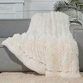 GONAAP Fuzzy Faux Fur Throw Blanket Ivory Super Soft Cozy Plush Fuzzy Shaggy Blanket for Couch Sofa Bed (Ivory, Throw(40"x50"))