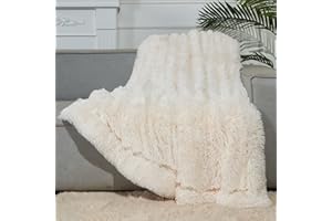 GONAAP Fuzzy Faux Fur Throw Blanket Ivory Super Soft Cozy Plush Fuzzy Shaggy Blanket for Couch Sofa Bed (Ivory, Throw(50"x60"))