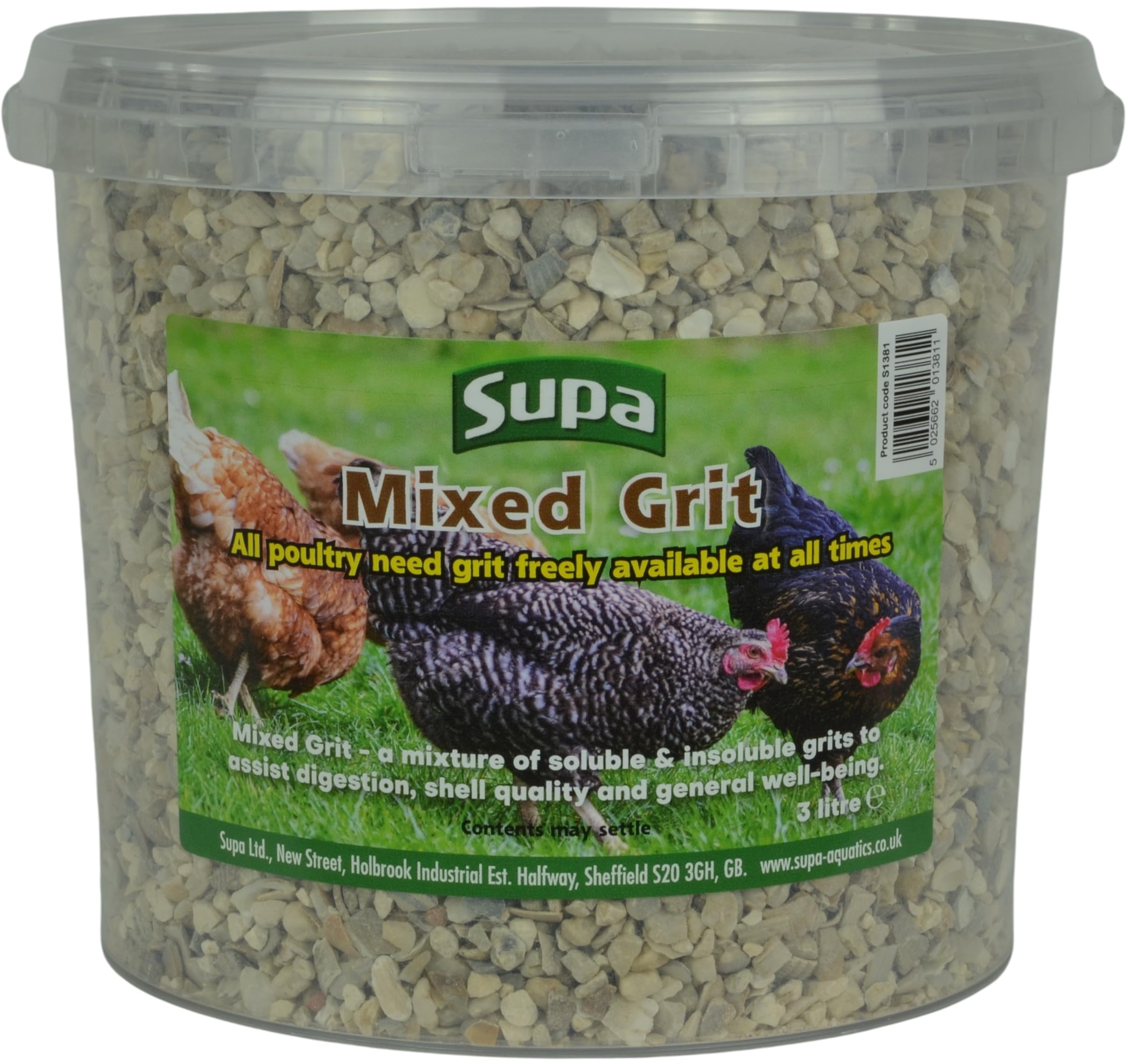 Supa Mixed Poultry Grit 3 Litre Bucket, A Mixture Of Insoluble And Soluble Grits To Assist Digestion, Egg Shell Quality And General Well Being.